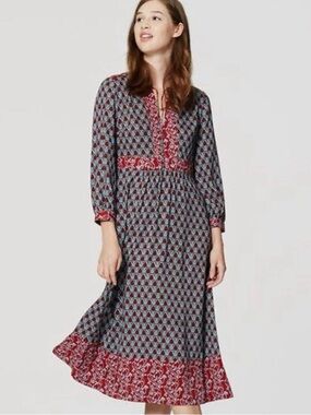 Ann Taylor Loft Floral Long Sleeve Boho Midi Dress